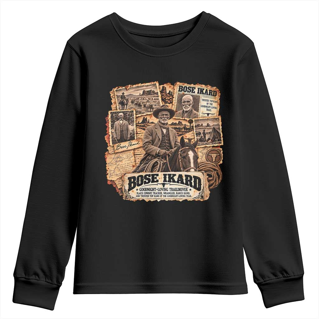 Bose Ikard Black Cowboy History Youth Sweatshirt Vintage Western Traildriver Pioneer