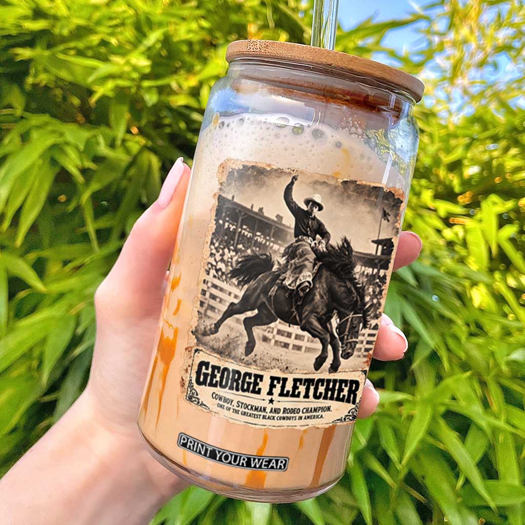 George Fletcher Black Cowboy History Glass Can Vintage Western Rodeo Champion