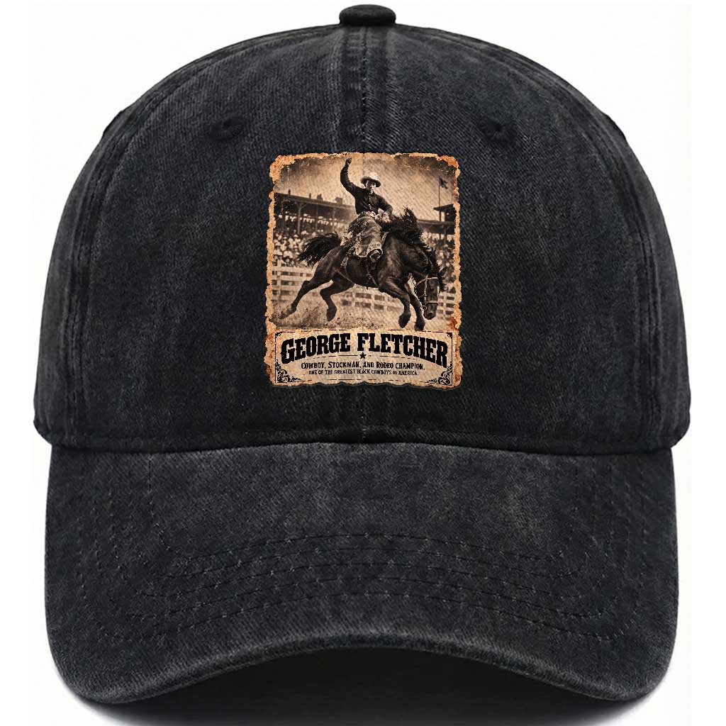 George Fletcher Black Cowboy History Washed Cotton Baseball Cap Vintage Western Rodeo Champion