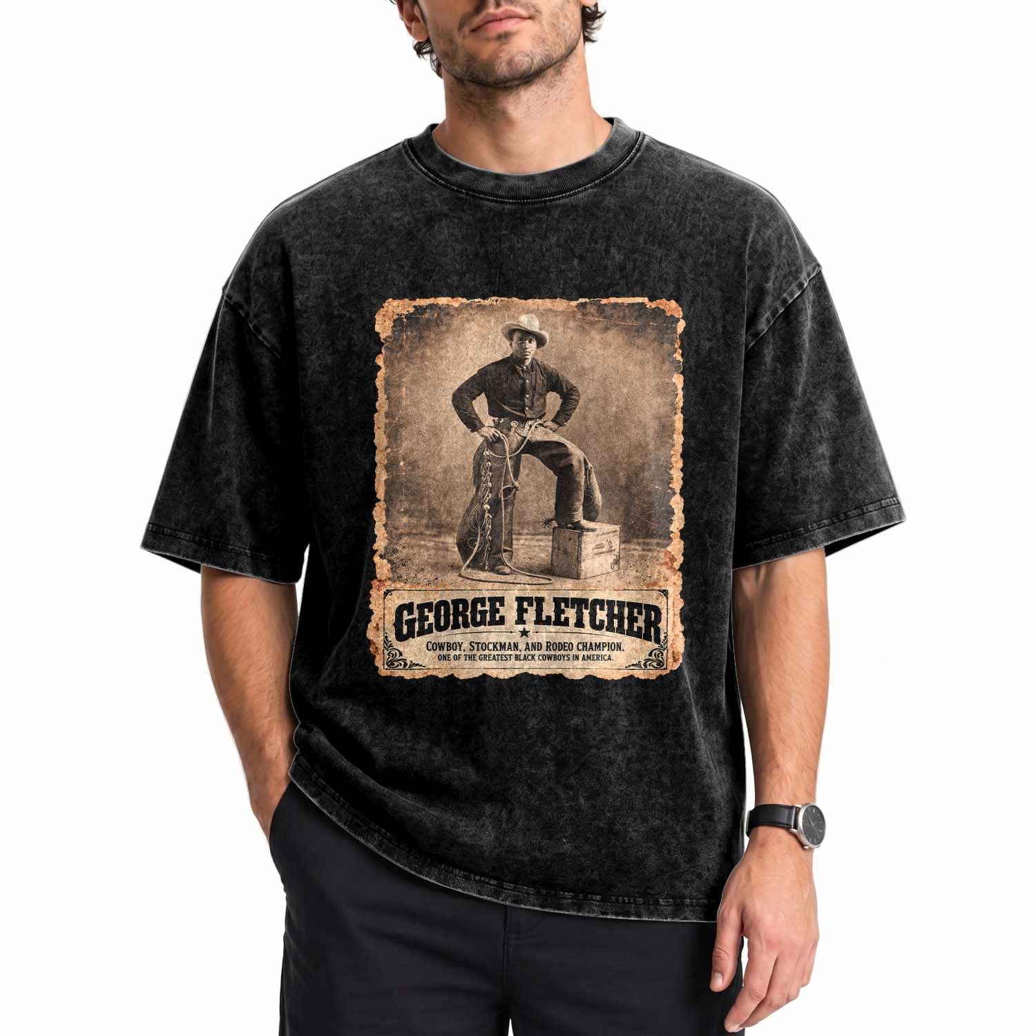 Vintage George Fletcher Black Cowboy Black History Month Washed Cotton T-Shirt