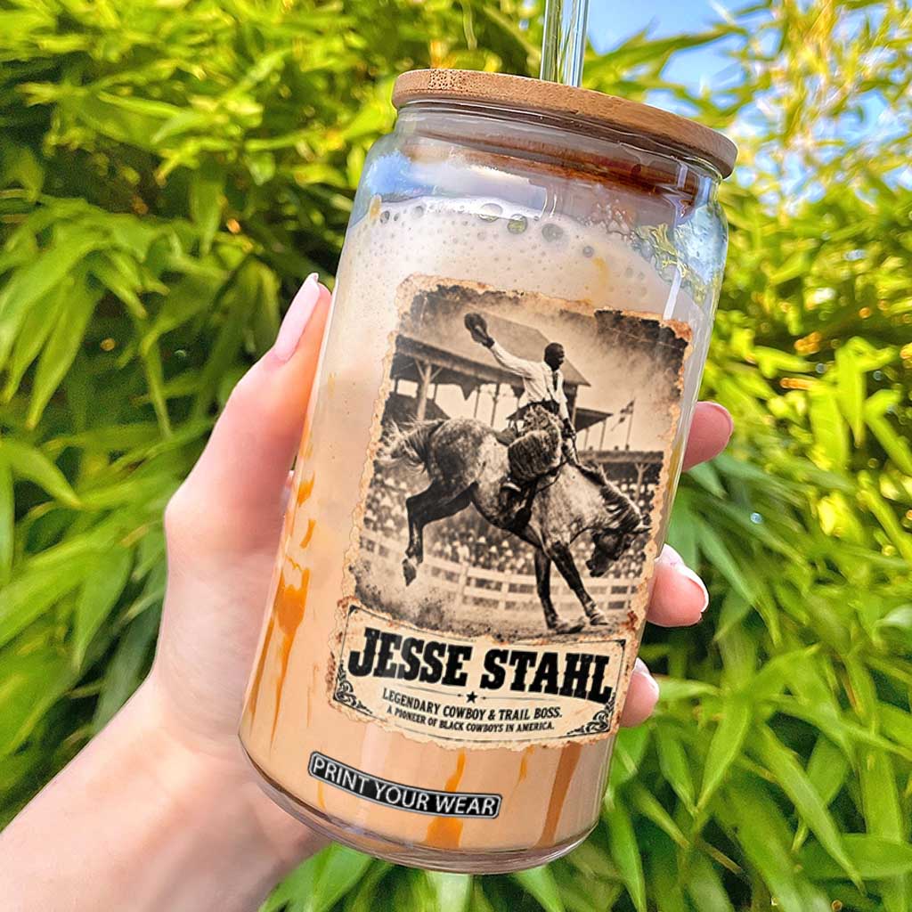Jesse Stahl Black Cowboy History Glass Can Vintage Rodeo Trail Boss Black History Month