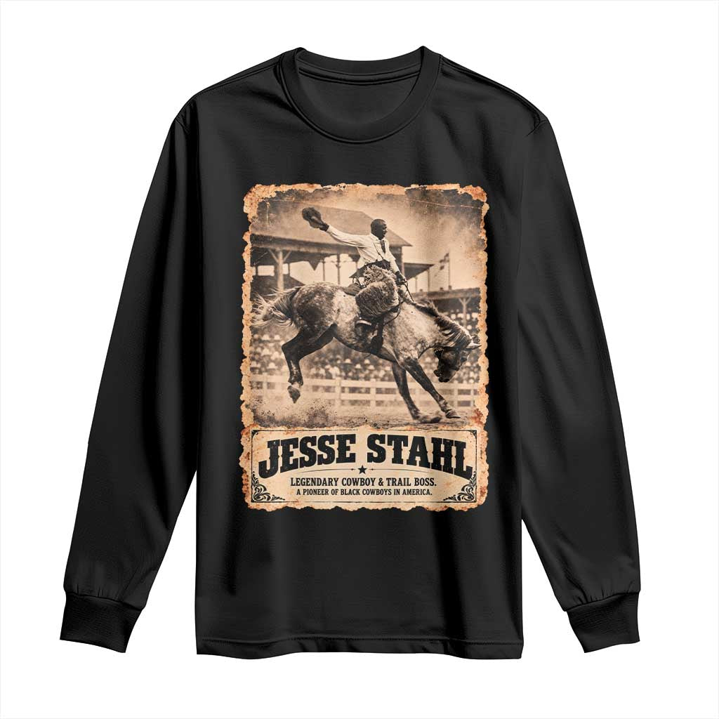 Jesse Stahl Black Cowboy History Long Sleeve Shirt Vintage Rodeo Trail Boss Black History Month