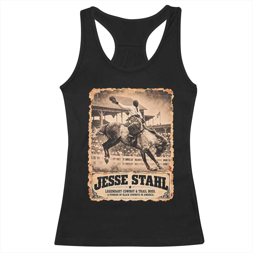Jesse Stahl Black Cowboy History Racerback Tank Top Vintage Rodeo Trail Boss Black History Month