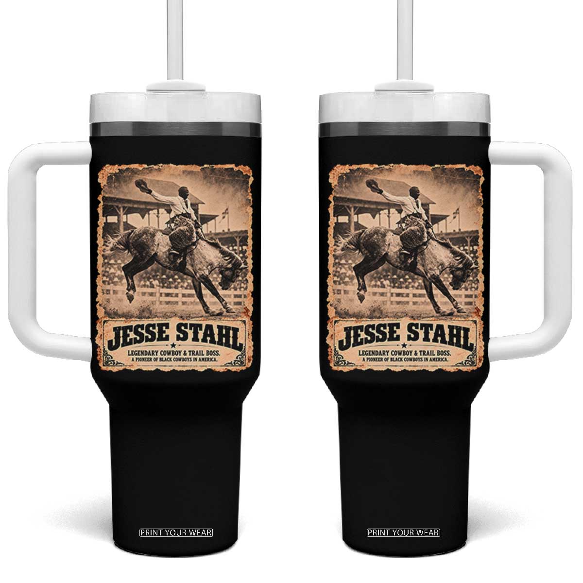 Jesse Stahl Black Cowboy History Tumbler With Handle Vintage Rodeo Trail Boss Black History Month