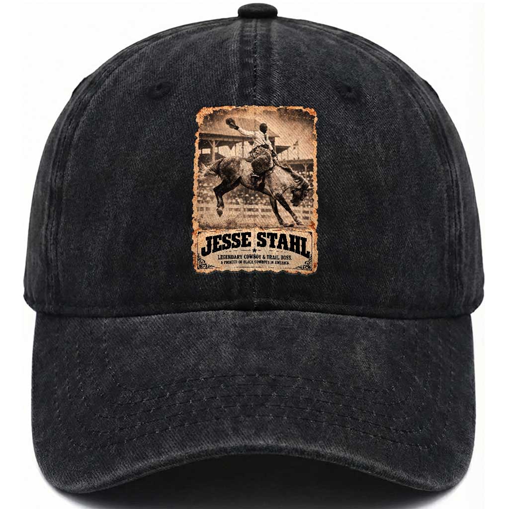 Jesse Stahl Black Cowboy History Washed Cotton Baseball Cap Vintage Rodeo Trail Boss Black History Month