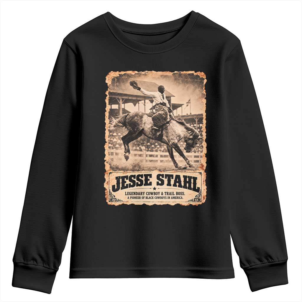 Jesse Stahl Black Cowboy History Youth Sweatshirt Vintage Rodeo Trail Boss Black History Month