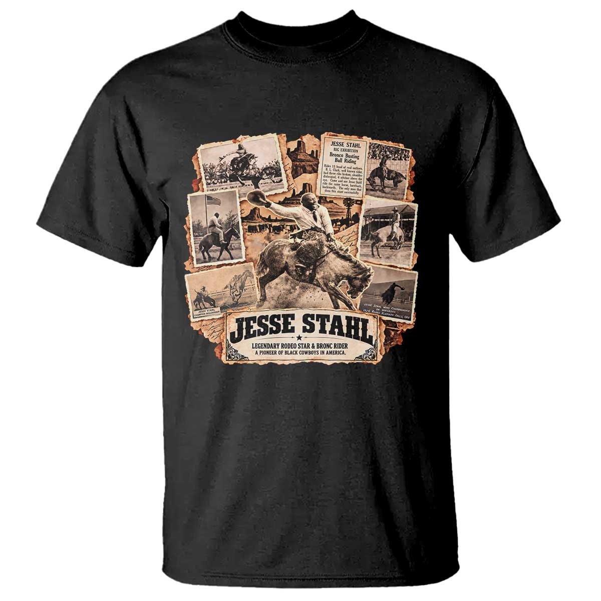 Jesse Stahl Vintage Black Cowboy Black History Month T Shirt Legendary Rodeo Star American West