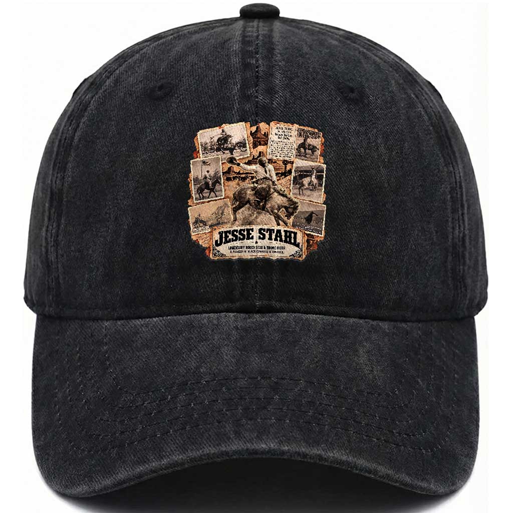 Jesse Stahl Vintage Black Cowboy Black History Month Washed Cotton Baseball Cap Legendary Rodeo Star American West