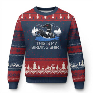 Funny Birding Ugly Christmas Sweater Loon Bird Watching TS10 Navy Red Print Your Wear