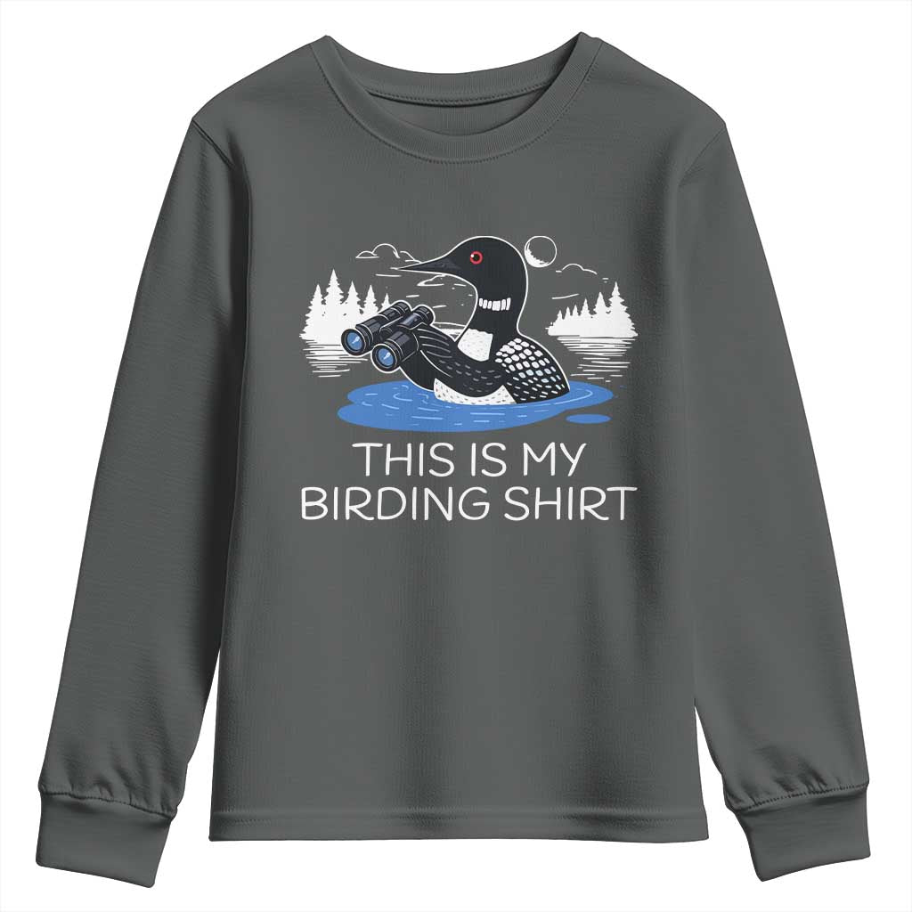 Funny Birding Youth Sweatshirt Loon Bird Watching TS10 Dark Heather Print Your Wear