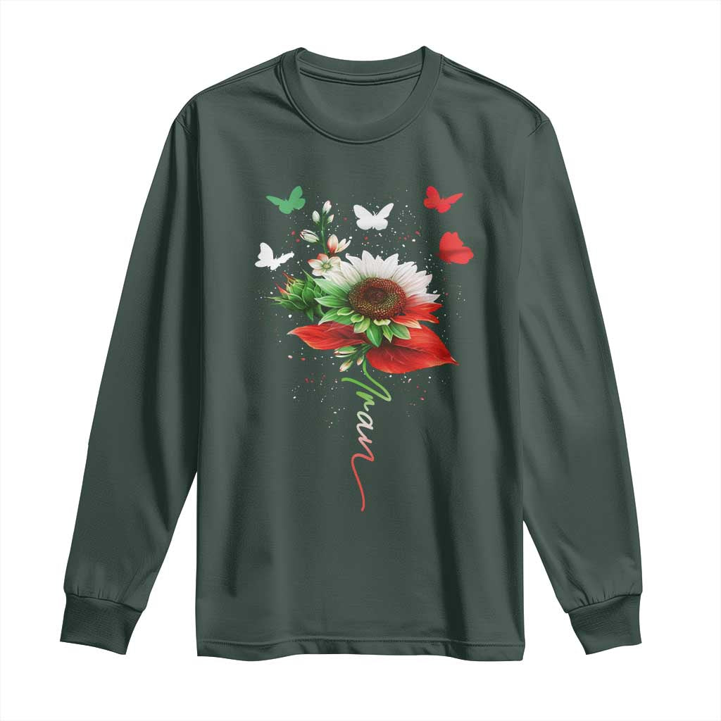 Iran Long Sleeve Shirt Free Iran Protest Sunflower Flag TS10 Dark Forest Green Print Your Wear