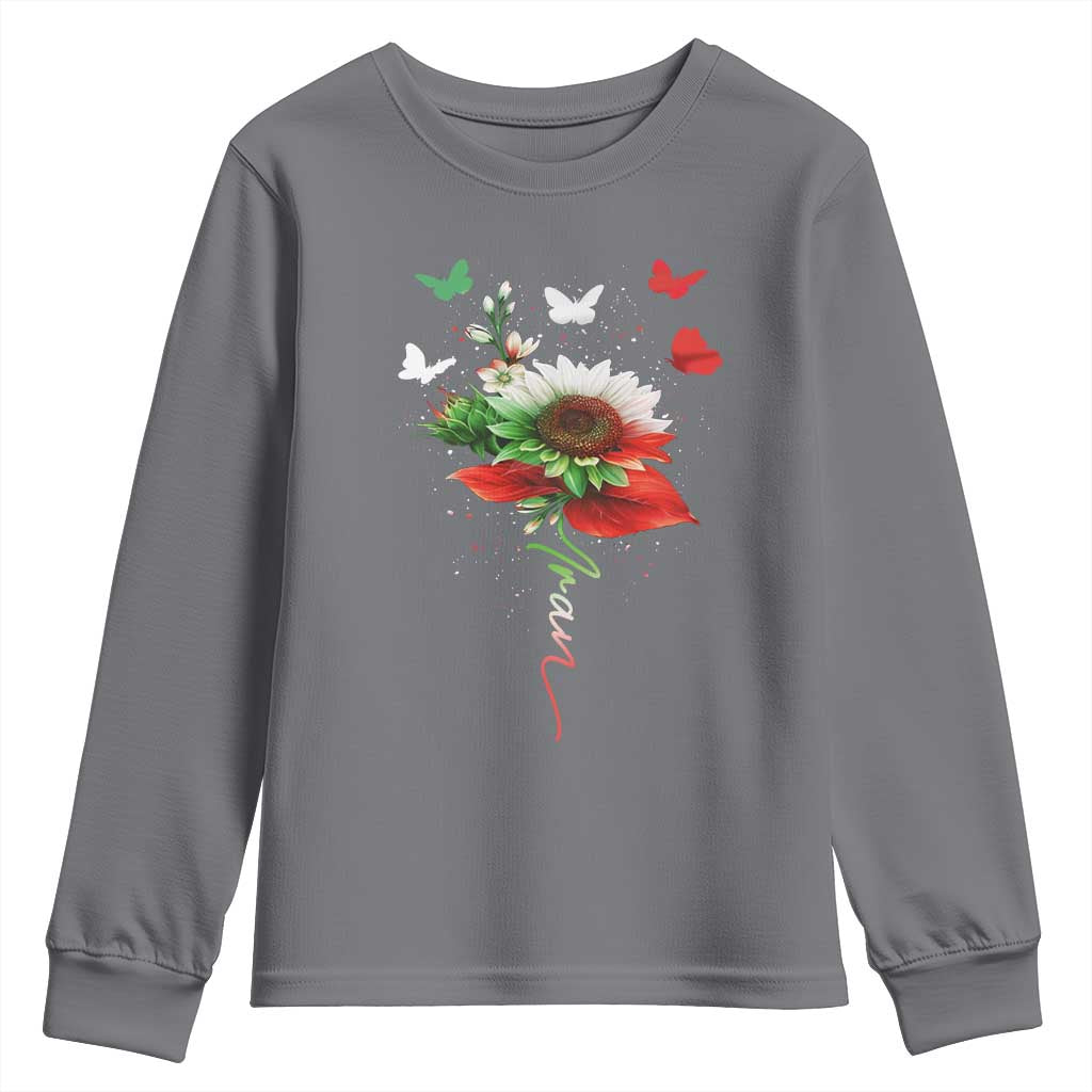 Iran Youth Sweatshirt Free Iran Protest Sunflower Flag TS10 Charcoal Print Your Wear