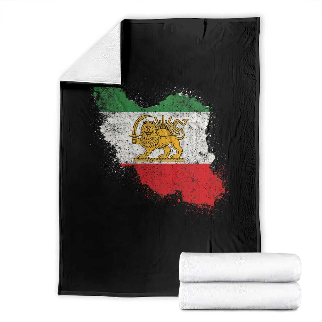 Lion and Sun Iran Throw Blanket Shir o Khorshid Retro Vintage Watercolors Iran Flag TS10 Black Print Your Wear