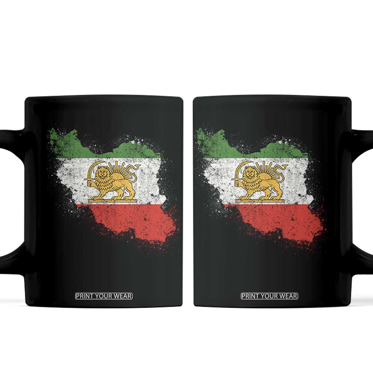 Lion and Sun Iran Coffee Mug Shir o Khorshid Retro Vintage Watercolors Iran Flag TS10 Black Print Your Wear