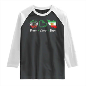 Peace Love Iran Raglan Shirt Sunflower Flag TS10 Black White Print Your Wear