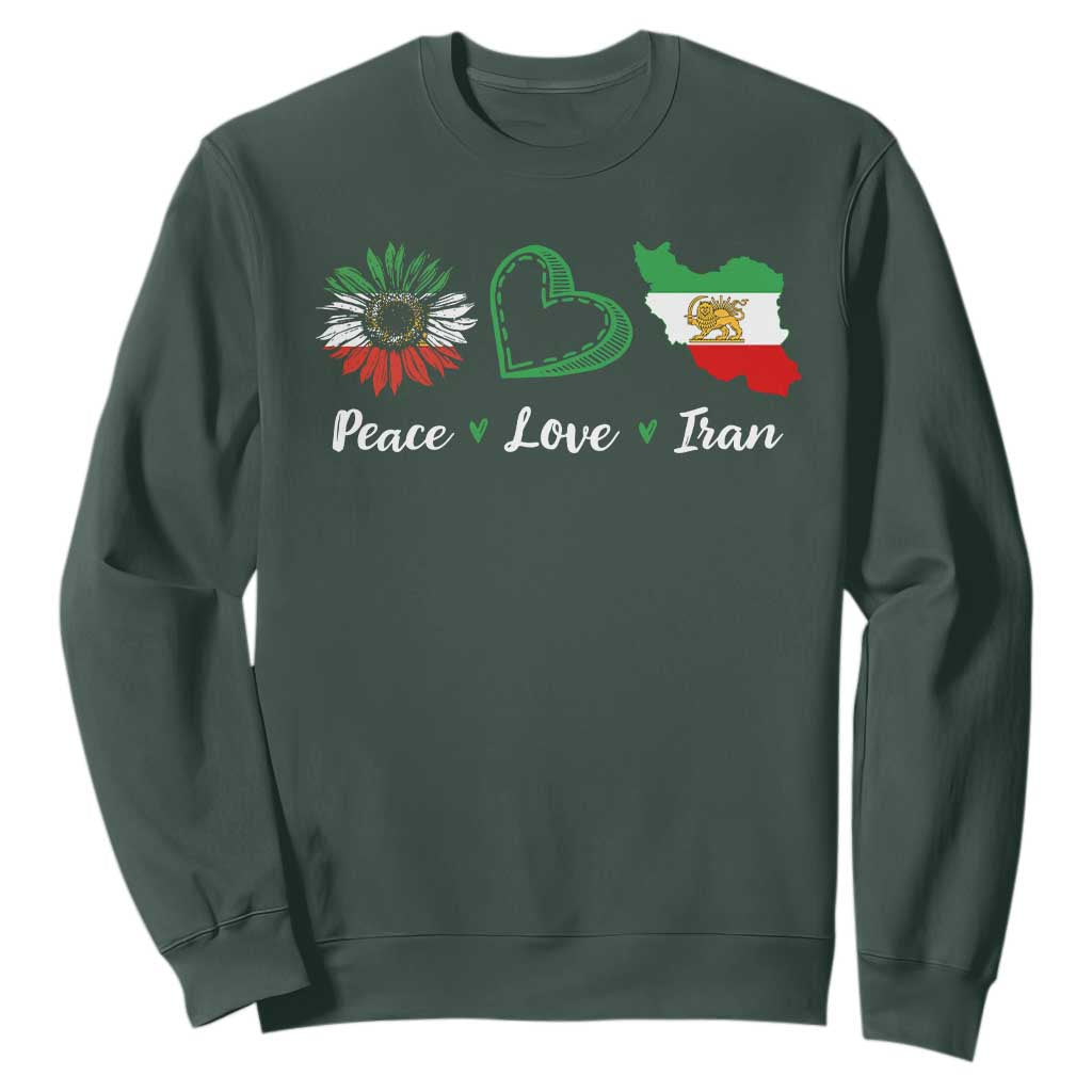 Peace Love Iran Sweatshirt Sunflower Flag TS10 Dark Forest Green Print Your Wear