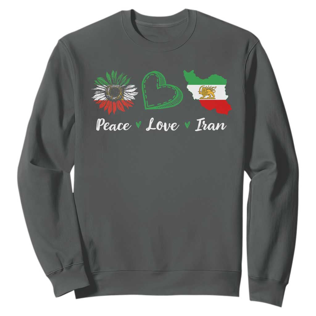 Peace Love Iran Sweatshirt Sunflower Flag TS10 Dark Heather Print Your Wear