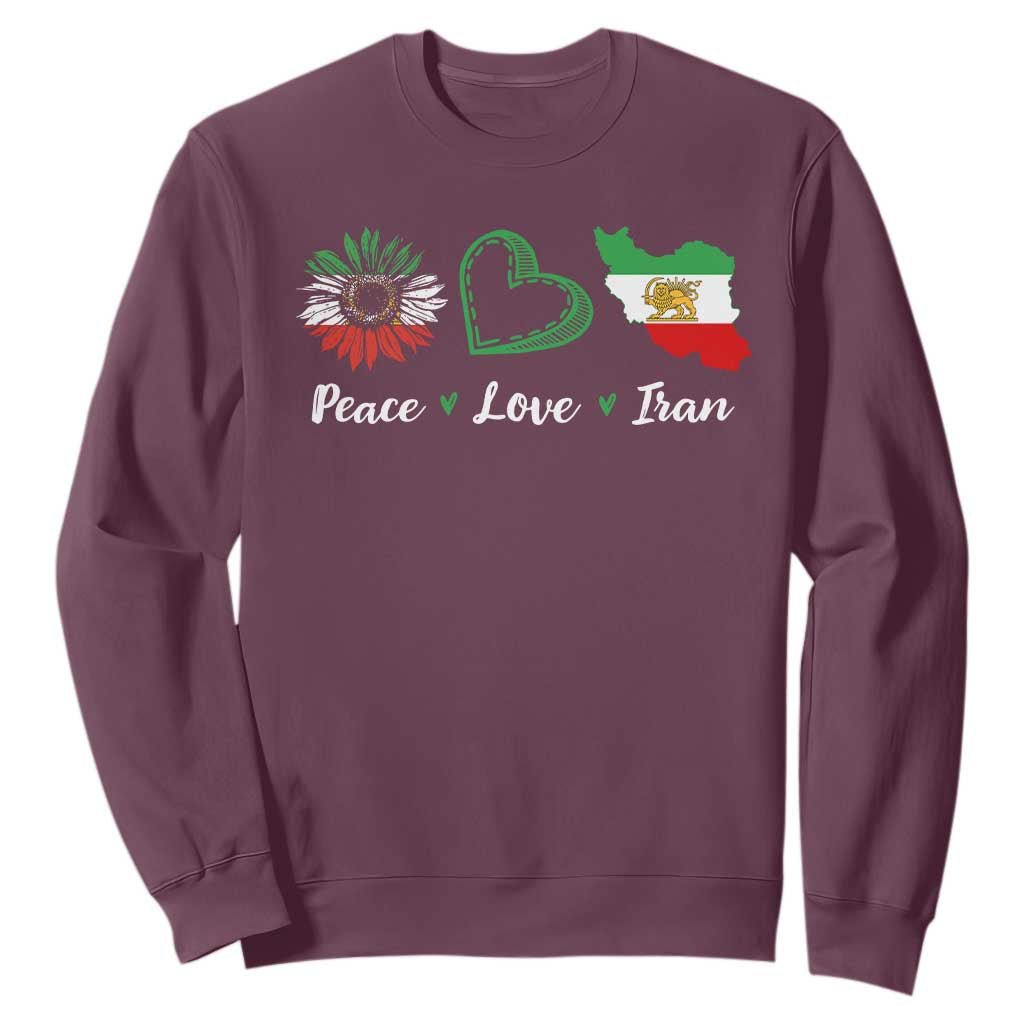 Peace Love Iran Sweatshirt Sunflower Flag TS10 Maroon Print Your Wear