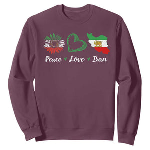 Peace Love Iran Sweatshirt Sunflower Flag TS10 Maroon Print Your Wear