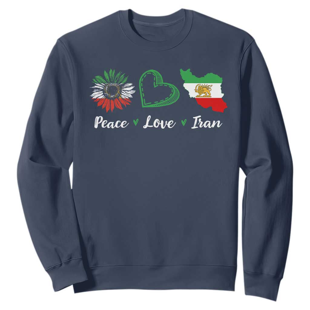 Peace Love Iran Sweatshirt Sunflower Flag TS10 Navy Print Your Wear