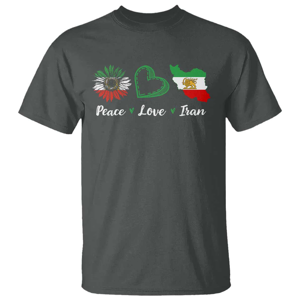 Peace Love Iran T Shirt Sunflower Flag TS10 Dark Heather Print Your Wear