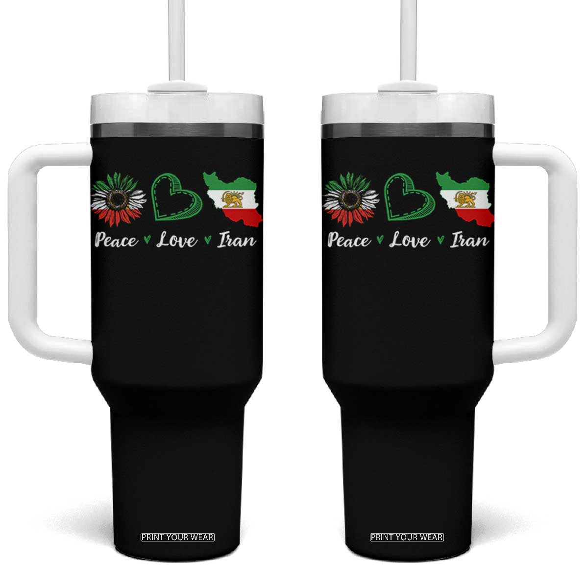 Peace Love Iran Tumbler With Handle Sunflower Flag TS10 One Size: 40 oz Black Print Your Wear