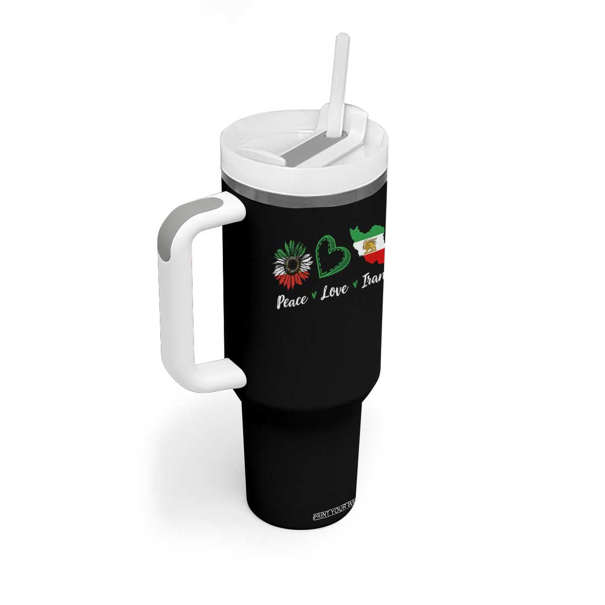 Peace Love Iran Tumbler With Handle Sunflower Flag TS10 Print Your Wear
