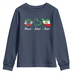 Peace Love Iran Youth Sweatshirt Sunflower Flag TS10 Navy Print Your Wear