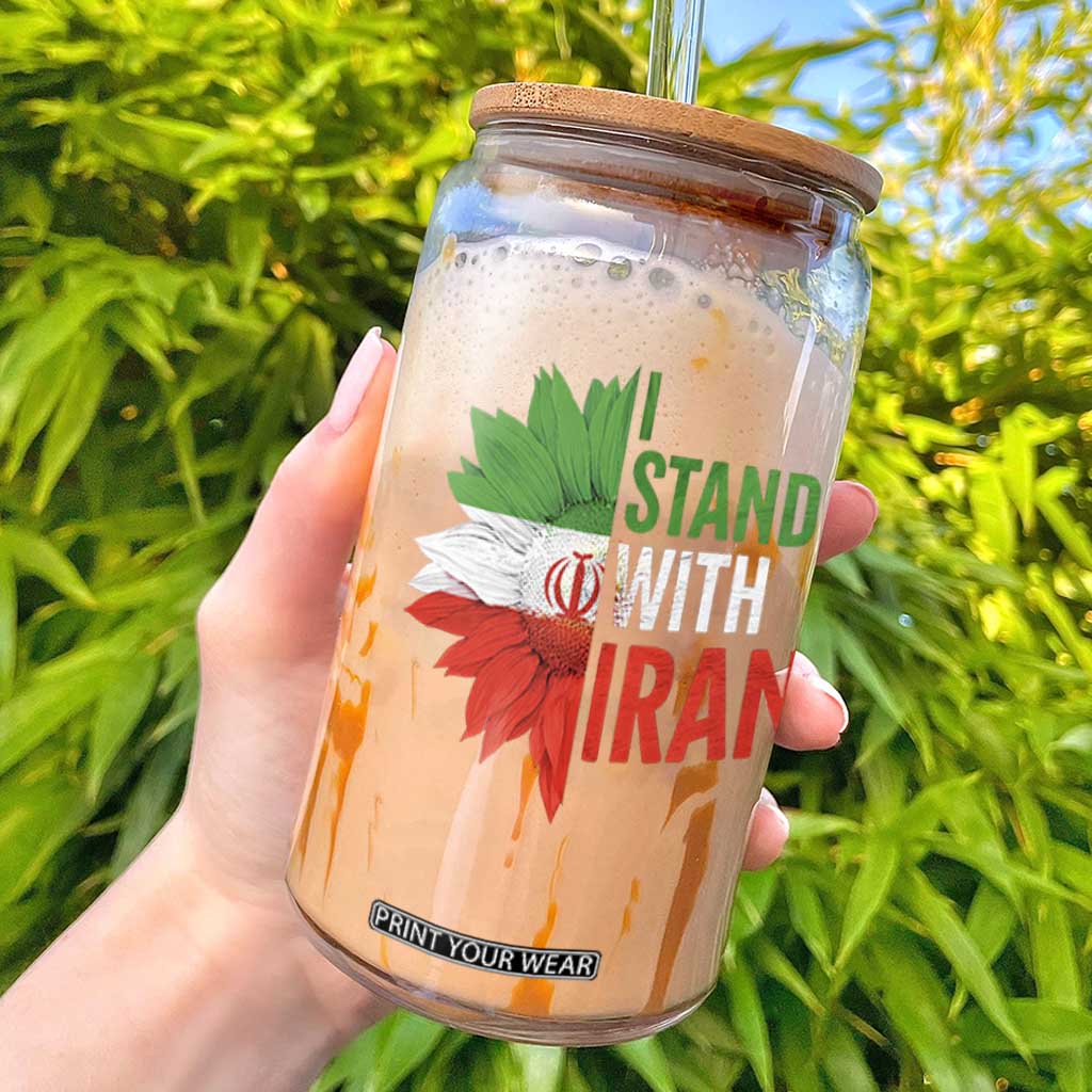 Sunflower Iran Flag Glass Can Persian Freedom I Stand With Iran TS10 Black Print Your Wear