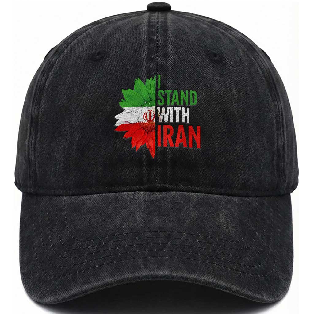 Sunflower Iran Flag Washed Cotton Baseball Cap Persian Freedom I Stand With Iran TS10 Washed Cap Universal Fit Black Print Your Wear