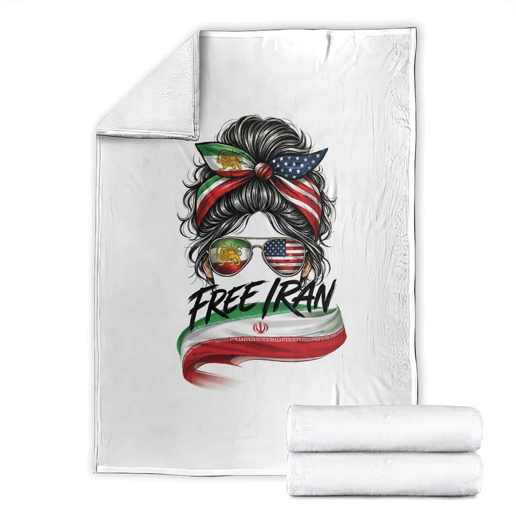 Free Iran Throw Blanket Persian American Pride Lion Sun Flag Messy Bun TS10 White Print Your Wear
