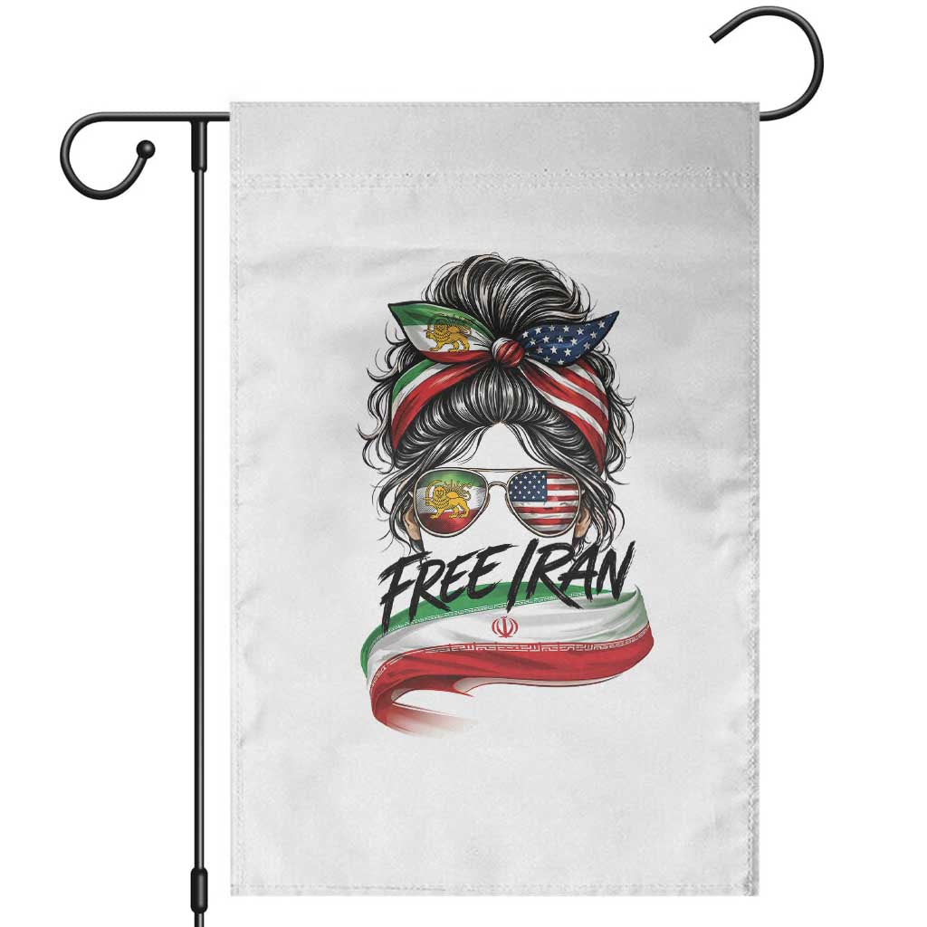 Free Iran Garden Flag Persian American Pride Lion Sun Flag Messy Bun TS10 White Print Your Wear