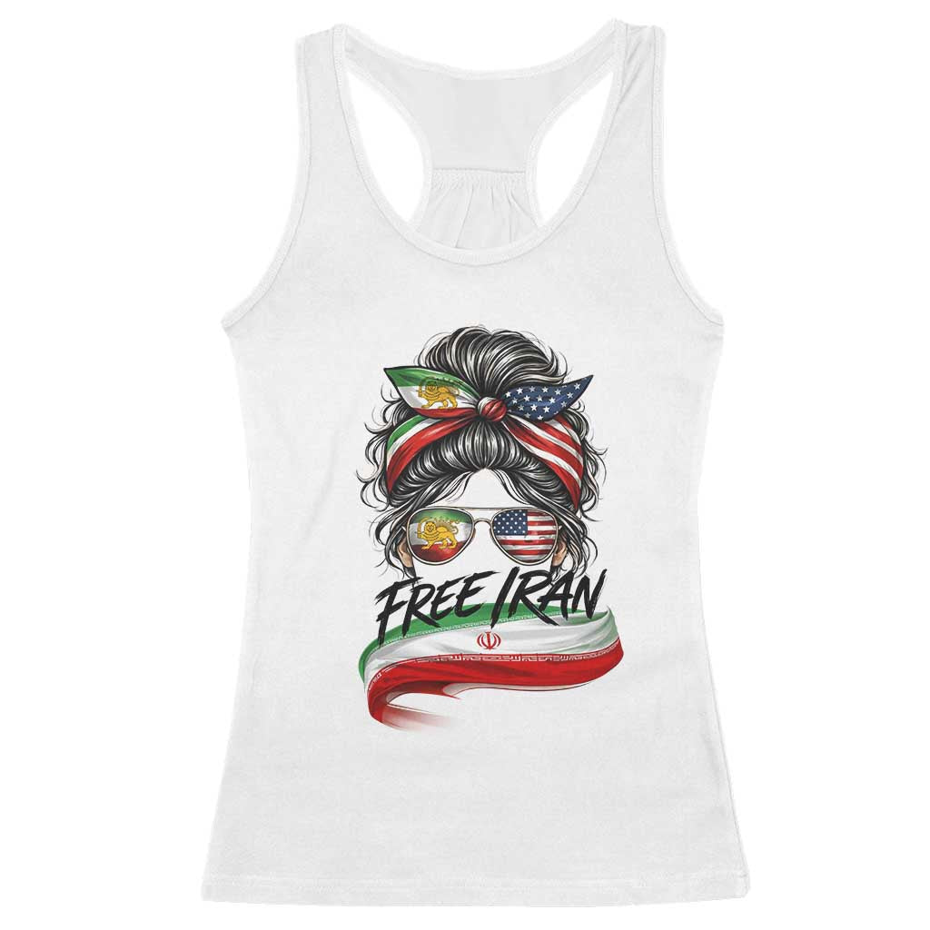 Free Iran Racerback Tank Top Persian American Pride Lion Sun Flag Messy Bun TS10 White Print Your Wear