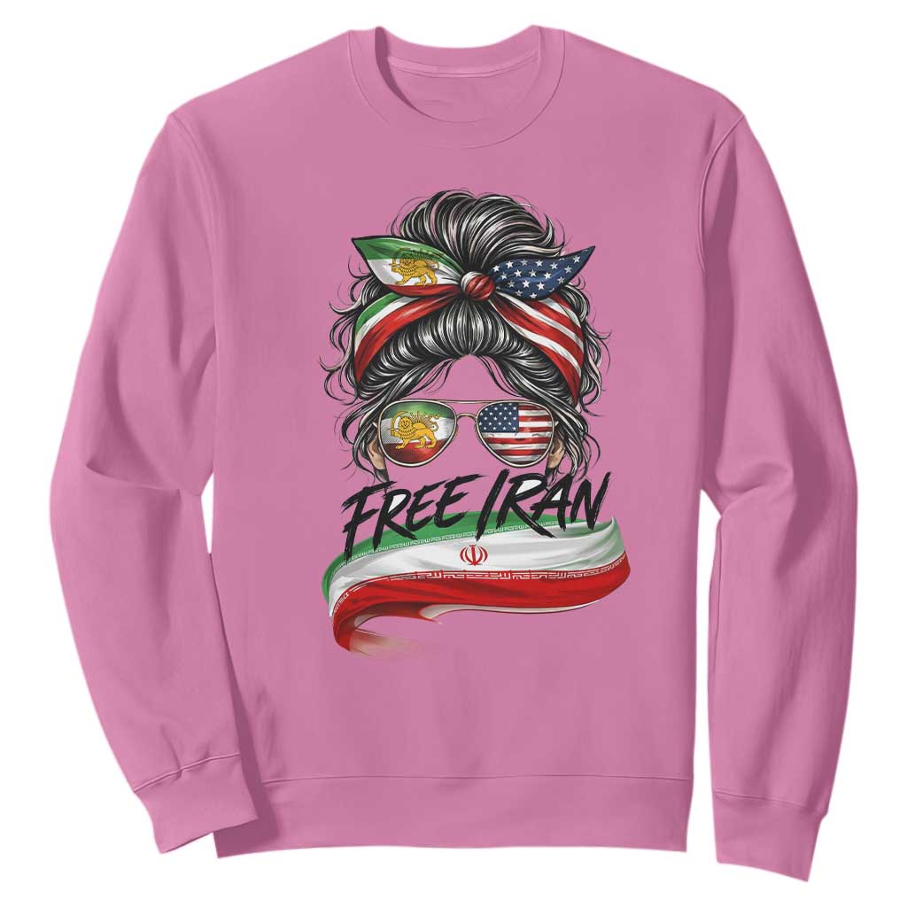 Free Iran Sweatshirt Persian American Pride Lion Sun Flag Messy Bun TS10 Azalea Print Your Wear