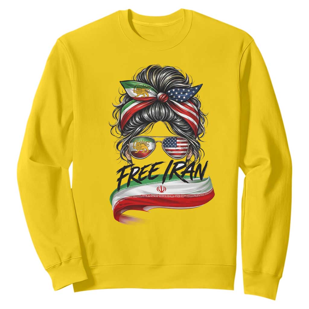 Free Iran Sweatshirt Persian American Pride Lion Sun Flag Messy Bun TS10 Daisy Print Your Wear