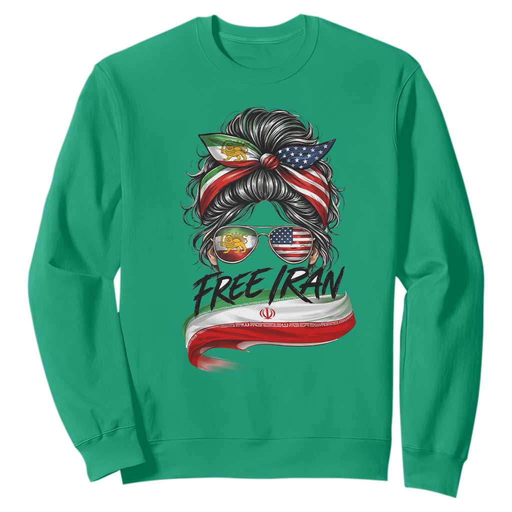 Free Iran Sweatshirt Persian American Pride Lion Sun Flag Messy Bun TS10 Irish Green Print Your Wear