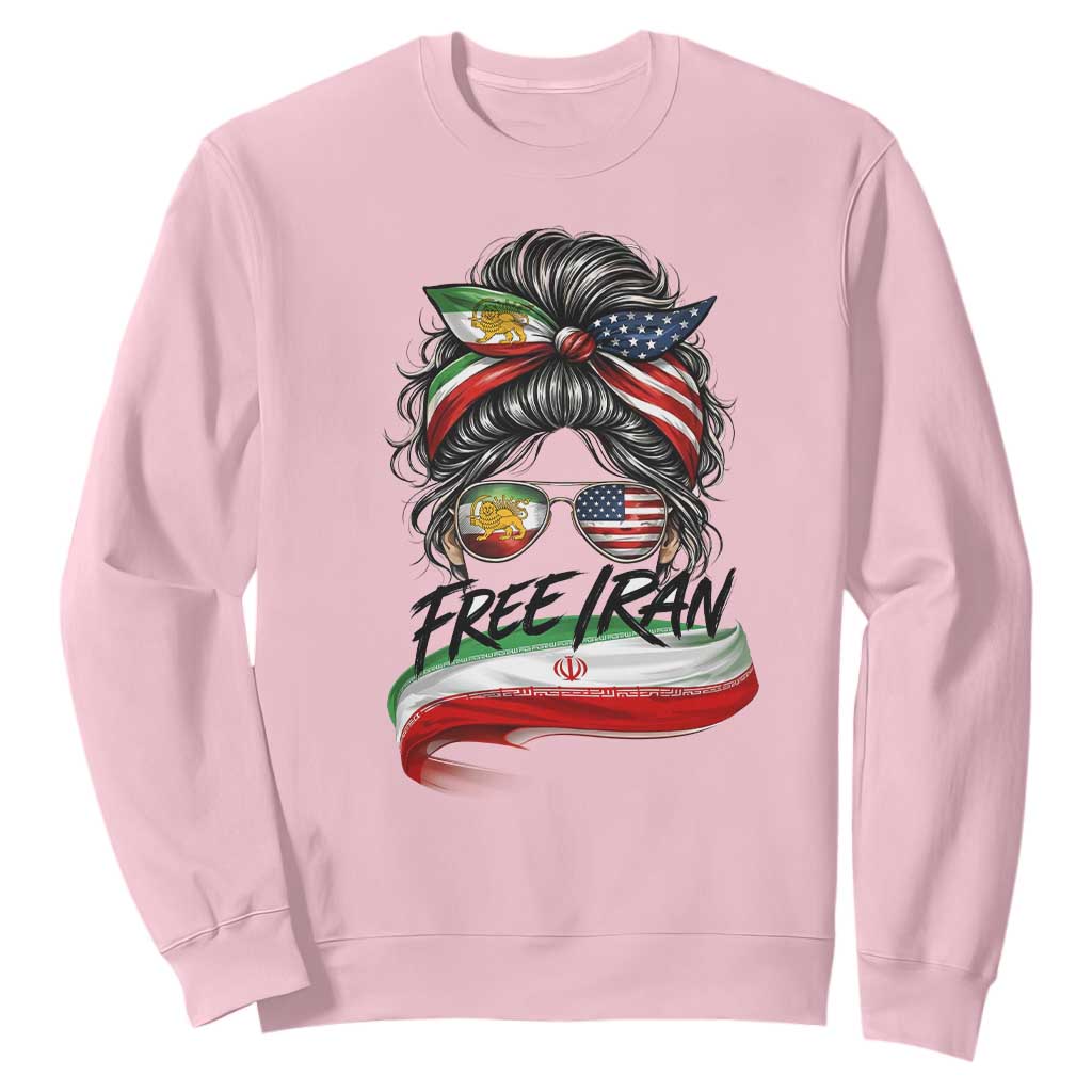 Free Iran Sweatshirt Persian American Pride Lion Sun Flag Messy Bun TS10 Light Pink Print Your Wear