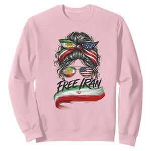 Free Iran Sweatshirt Persian American Pride Lion Sun Flag Messy Bun TS10 Light Pink Print Your Wear