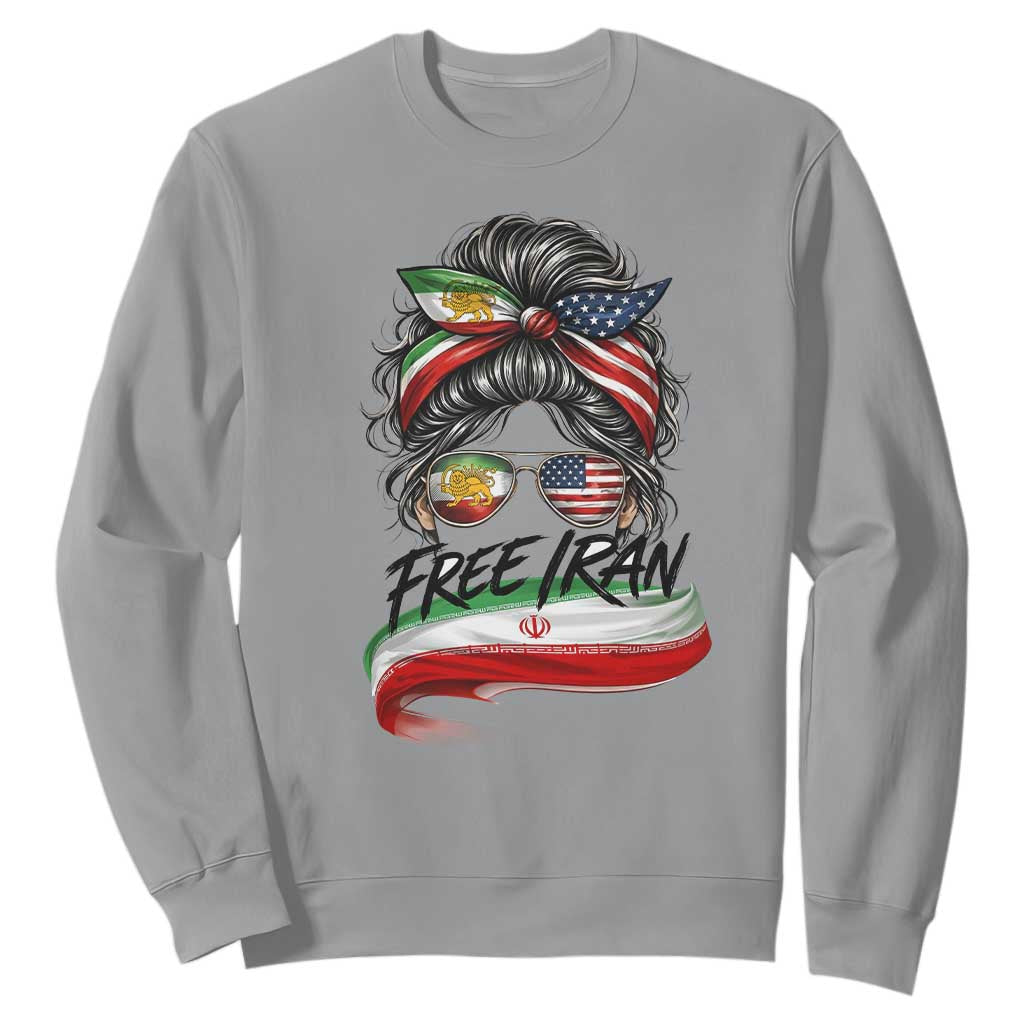 Free Iran Sweatshirt Persian American Pride Lion Sun Flag Messy Bun TS10 Sport Gray Print Your Wear