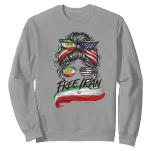 Free Iran Sweatshirt Persian American Pride Lion Sun Flag Messy Bun TS10 Sport Gray Print Your Wear