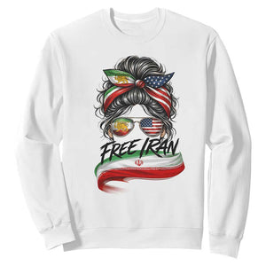 Free Iran Sweatshirt Persian American Pride Lion Sun Flag Messy Bun TS10 White Print Your Wear