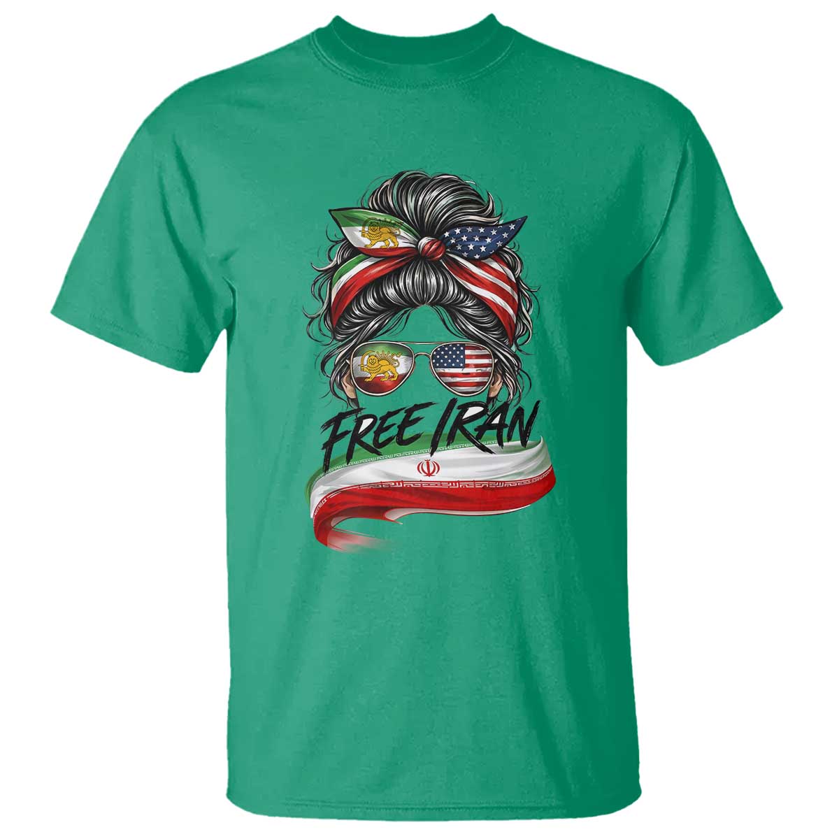 Free Iran T Shirt Persian American Pride Lion Sun Flag Messy Bun TS10 Irish Green Print Your Wear