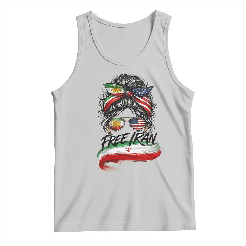 Free Iran Tank Top Persian American Pride Lion Sun Flag Messy Bun TS10 Ash Print Your Wear