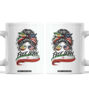 Free Iran Coffee Mug Persian American Pride Lion Sun Flag Messy Bun TS10 White Print Your Wear