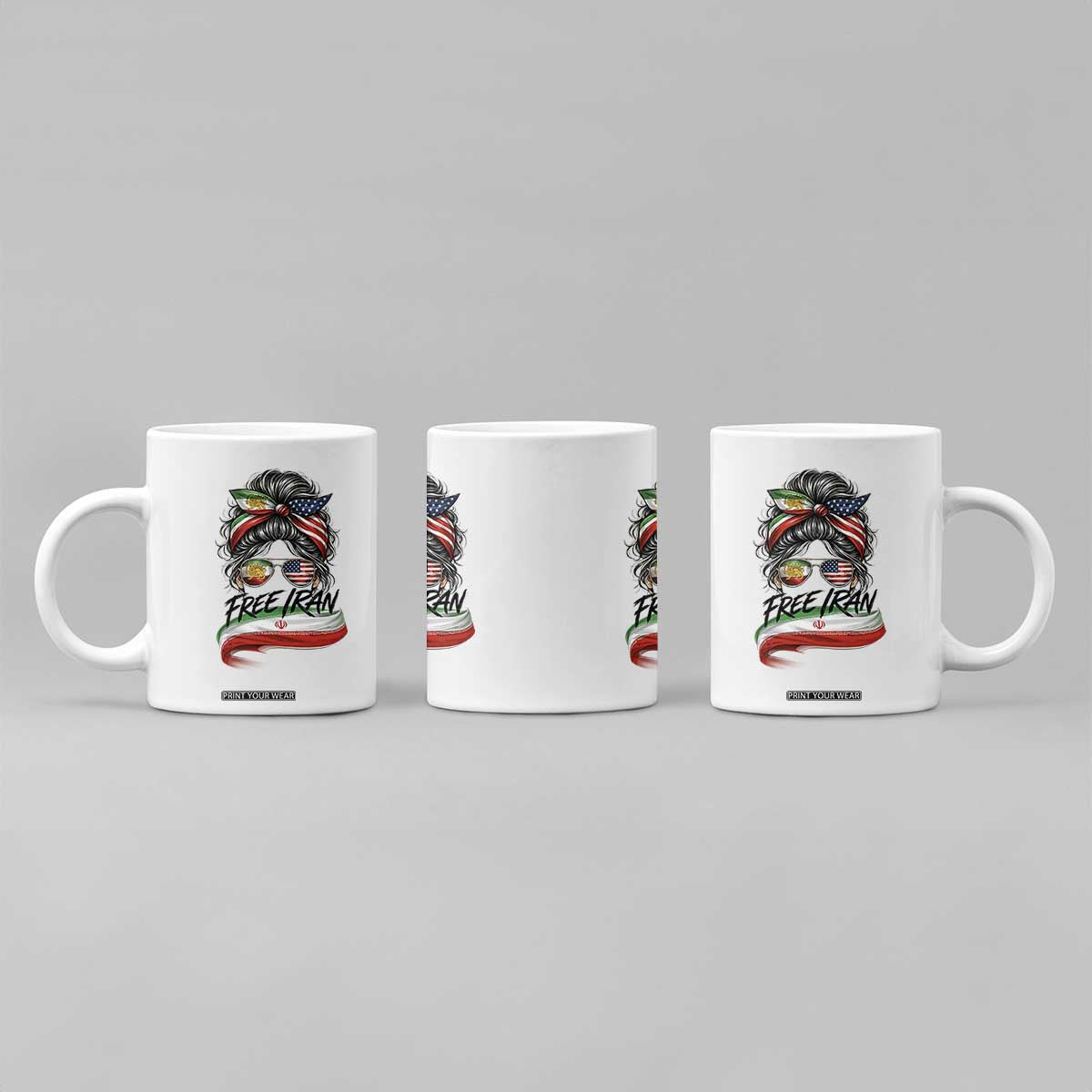 Free Iran Coffee Mug Persian American Pride Lion Sun Flag Messy Bun TS10 Print Your Wear