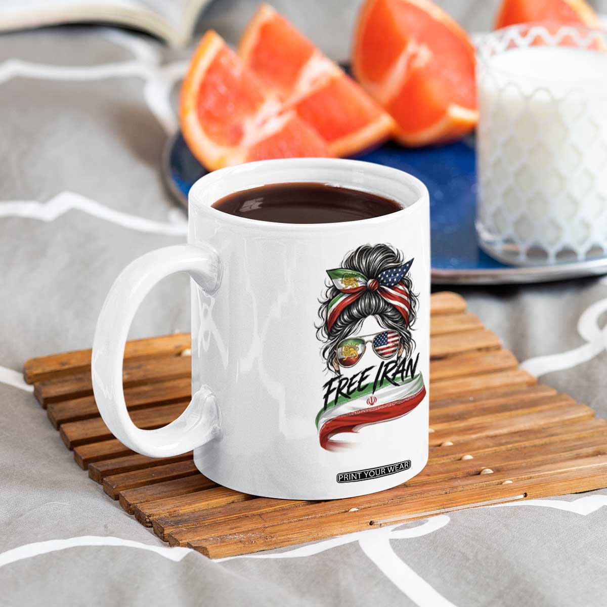 Free Iran Coffee Mug Persian American Pride Lion Sun Flag Messy Bun TS10 Print Your Wear