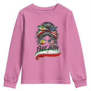 Free Iran Youth Sweatshirt Persian American Pride Lion Sun Flag Messy Bun TS10 Azalea Print Your Wear