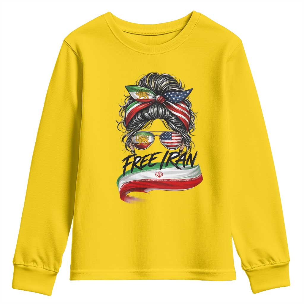 Free Iran Youth Sweatshirt Persian American Pride Lion Sun Flag Messy Bun TS10 Daisy Print Your Wear