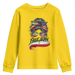 Free Iran Youth Sweatshirt Persian American Pride Lion Sun Flag Messy Bun TS10 Daisy Print Your Wear