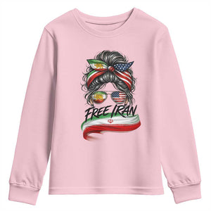 Free Iran Youth Sweatshirt Persian American Pride Lion Sun Flag Messy Bun TS10 Light Pink Print Your Wear